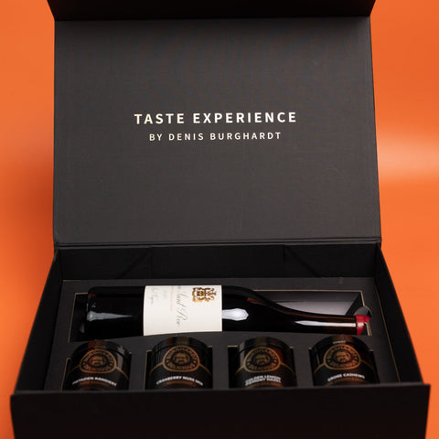Jubiläums Geschenkbox Gourmet & Wein Genuss (4 Glasdosen & Chamagner)